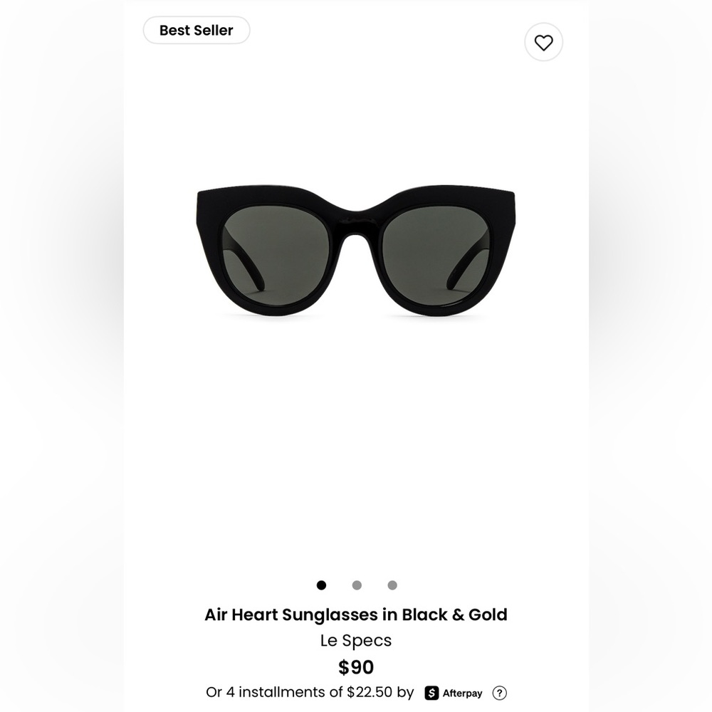 Le Specs Air Heart Sunglasses in Black/Gold